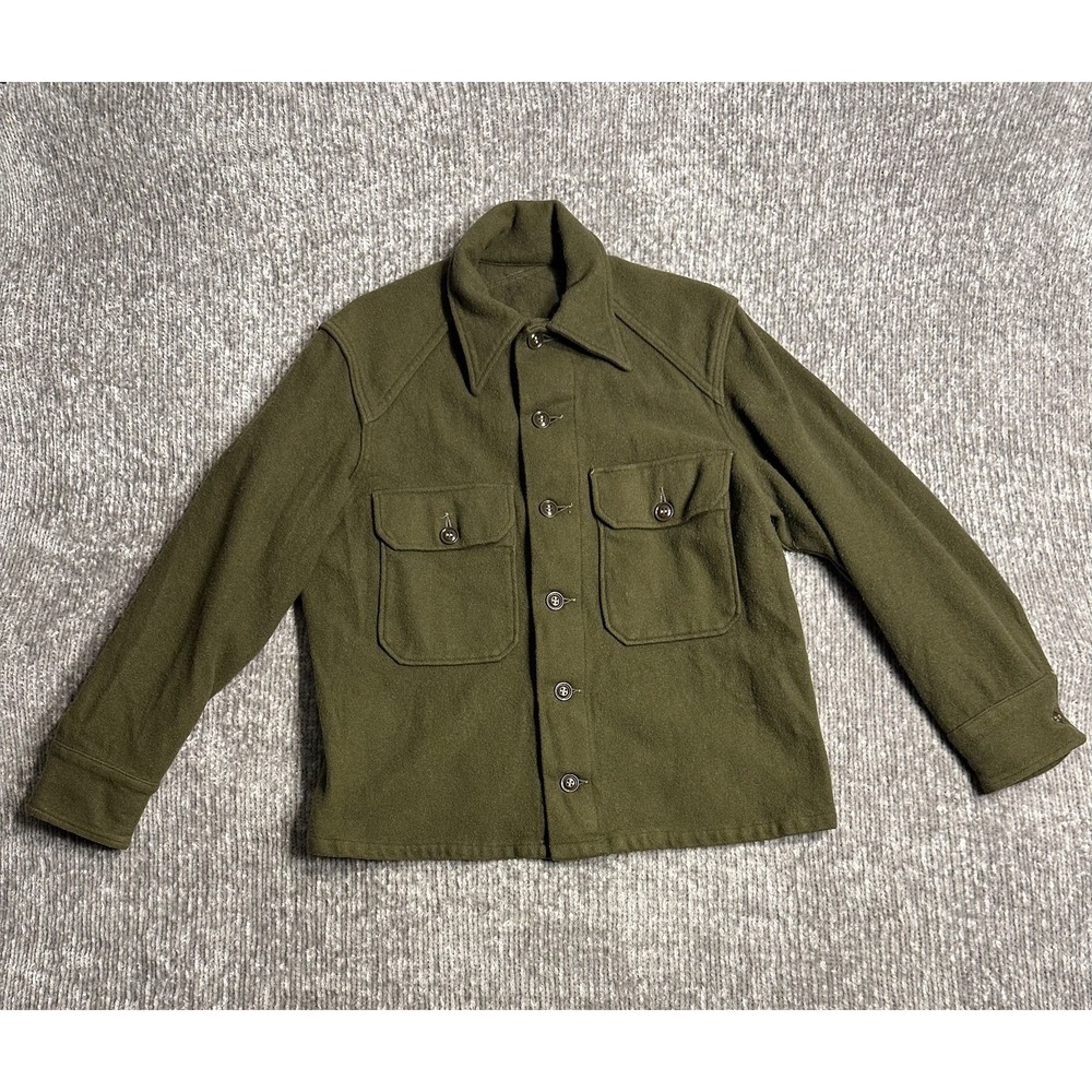 Vintage Olive Green Wool Field Jacket Military Style Utility Work Coat Men's M